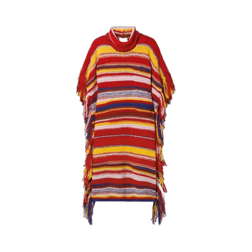 Fringed Striped Turtleneck Cape