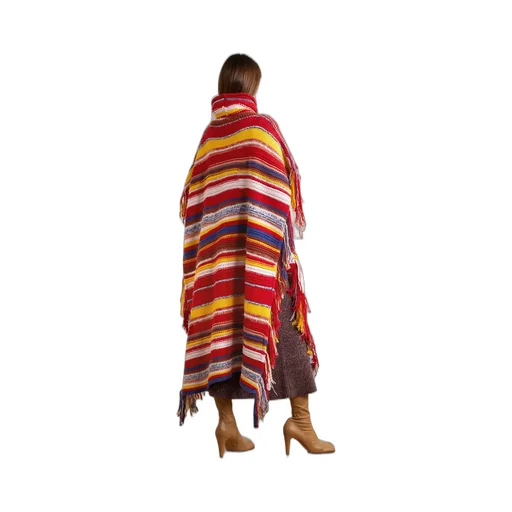 Fringed Striped Turtleneck Cape