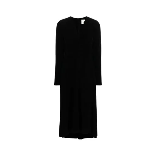 Long-Sleeved V-Neck Midi Dress