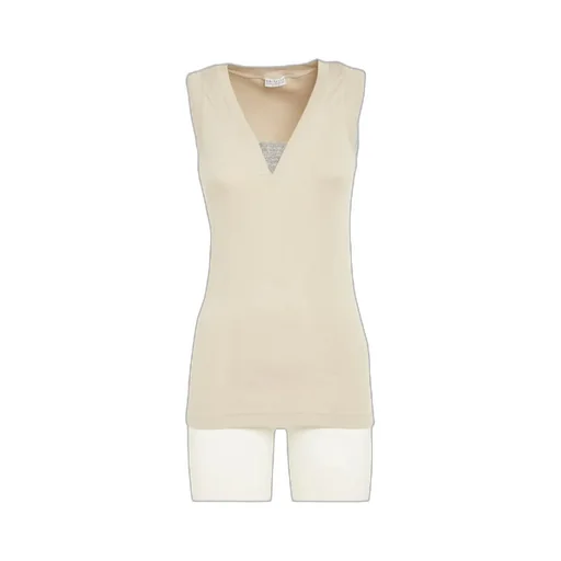 Brunello Cucinelli Ribbed Hem V-Neck Top