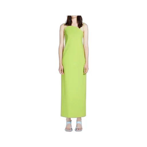 Asymmetric-Neck Stretch-Cotton Maxi Dress