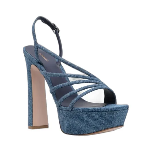 Denim Sandals With Thick Soles And High Heels