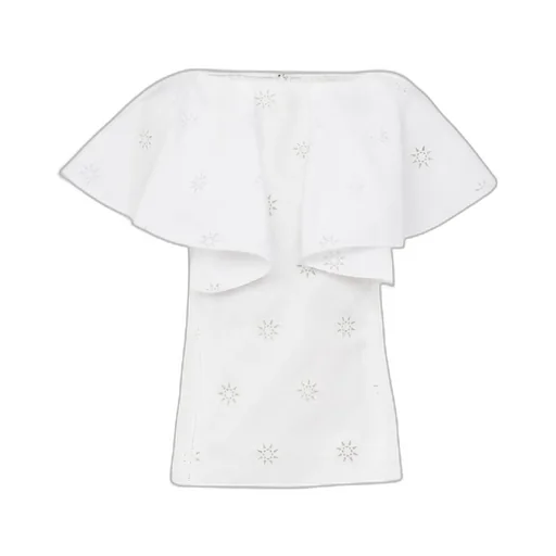 Broderie-Anglaise Cape-Sleeved Cotton Blouse