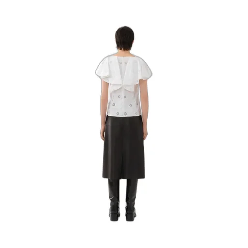Broderie-Anglaise Cape-Sleeved Cotton Blouse