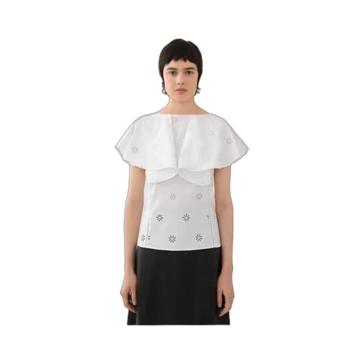 Broderie-Anglaise Cape-Sleeved Cotton Blouse