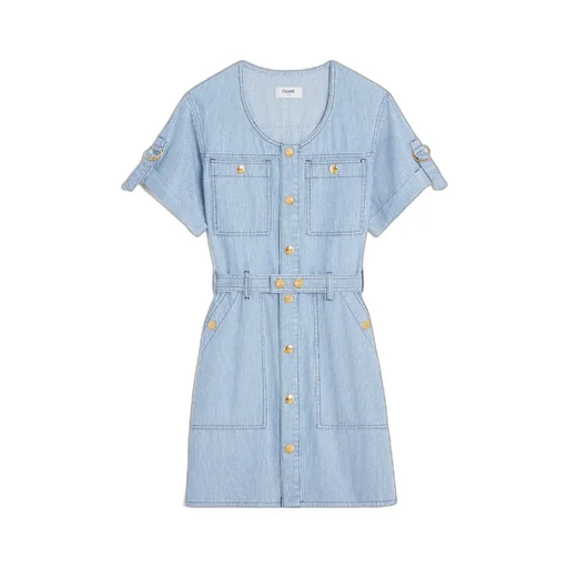 Mini Military Dress In Cotton Hickory