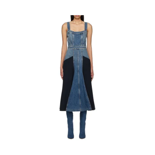 Paneled Denim Midi Dress