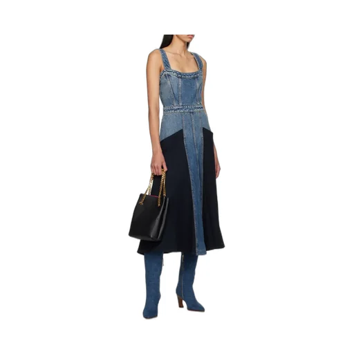 Paneled Denim Midi Dress