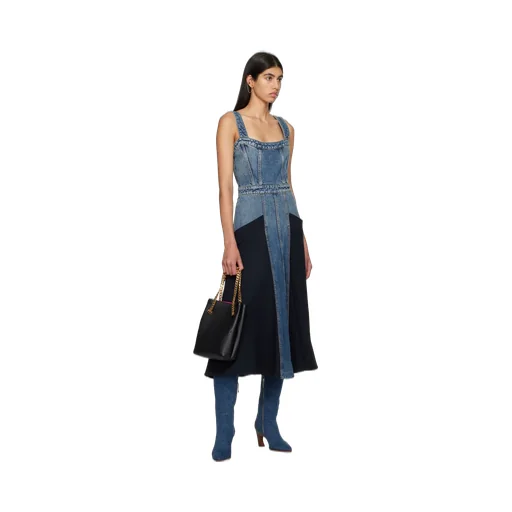 Paneled Denim Midi Dress