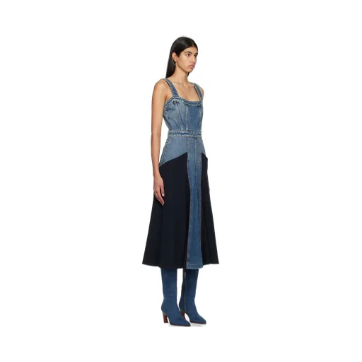 Paneled Denim Midi Dress