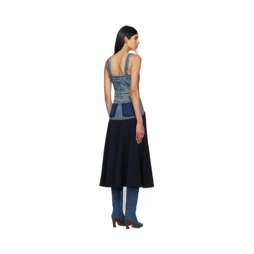 Paneled Denim Midi Dress