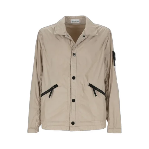 Stone Island Logo Patch Button-Up Overshirt Jacket