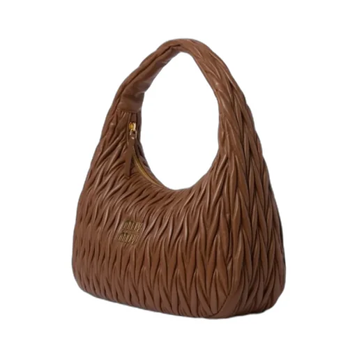 Miu Wander Matelassé Nappa Leather Hobo Bag