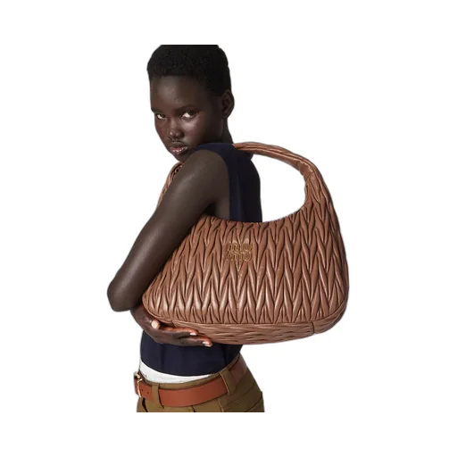 Miu Wander Matelassé Nappa Leather Hobo Bag