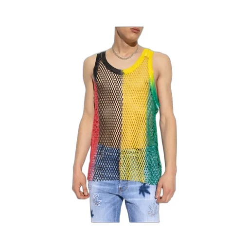 Colour-Block Mesh Tank Top