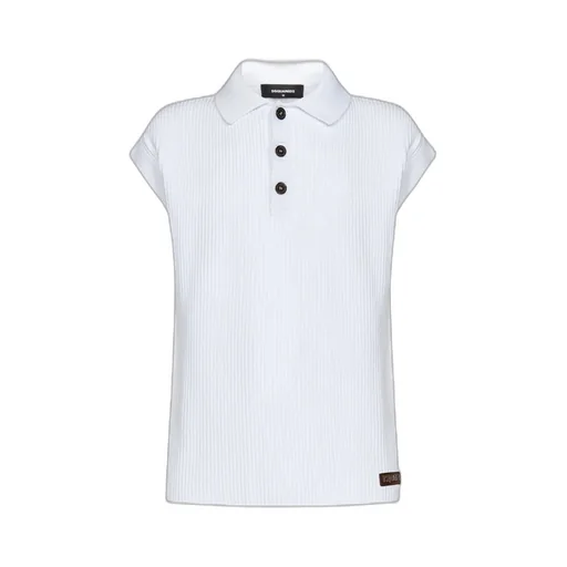 Ribbed-Knit Polo Top