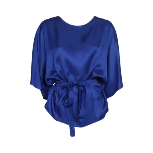 P.A.R.O.S.H. Tied-Waist Crewneck Satin Blouse