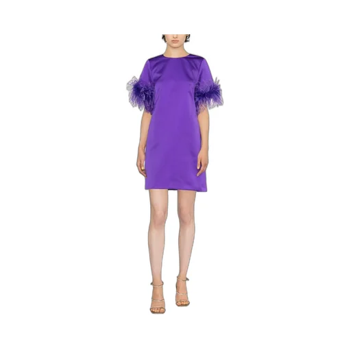 Feather-Trim Satin Dress