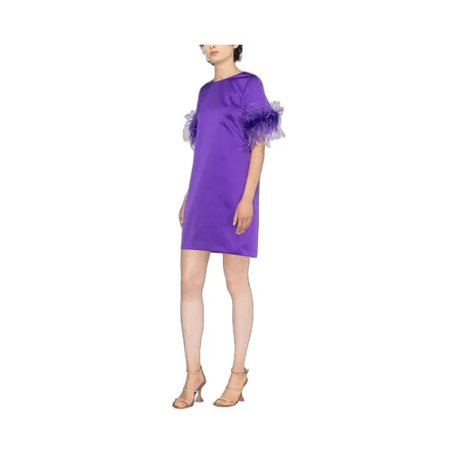 Feather-Trim Satin Dress