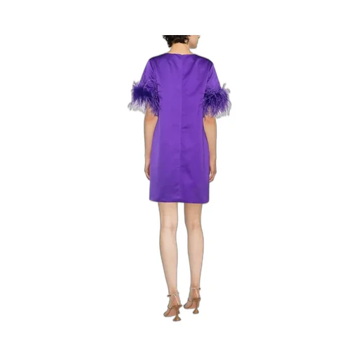 Feather-Trim Satin Dress