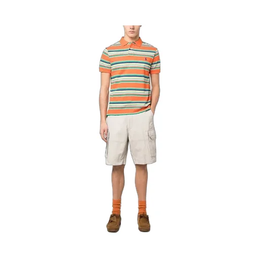 Stripe-Print Short-Sleeved Polo Shirt