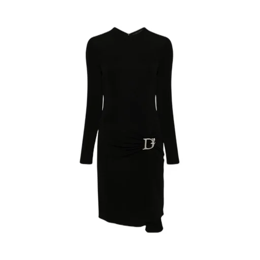 Dsquared2 Statement Logo Plaque Flared Midi Dress