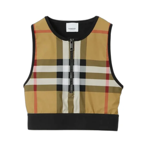 Burberry Vintage Check Patterned Front Zipped Crop Top