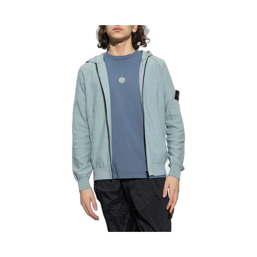 Logo Patch Slub Zip-Up Hoodie
