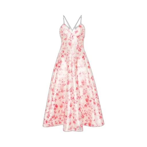 Floral Printed Horn-Shaped Medium-Length Dress