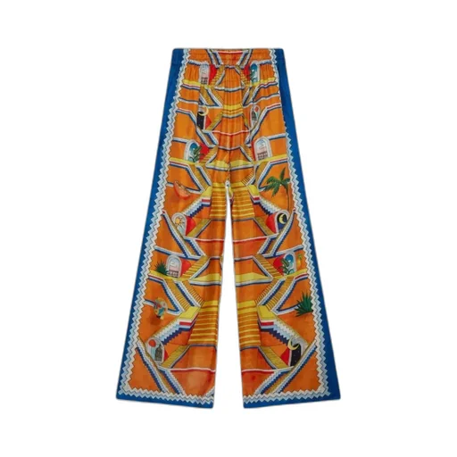 Casablanca Graphic-Printed High-Waist Wide-Leg Trousers