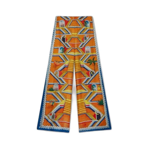 Casablanca Graphic-Printed High-Waist Wide-Leg Trousers