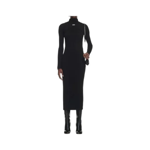 Off-White Logo Printed Long-Sleeved Dress