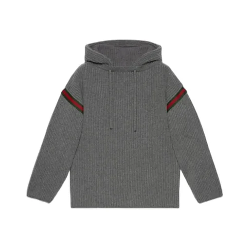 Gucci Web Striped Drawstring Knit Hoodie