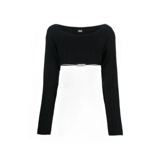 Gcds Boat Neck Cropped Knitted Top