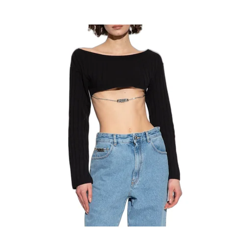 Gcds Boat Neck Cropped Knitted Top