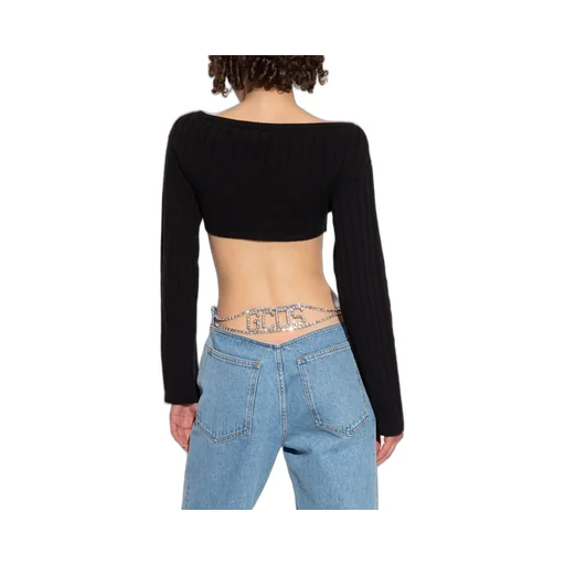 Gcds Boat Neck Cropped Knitted Top