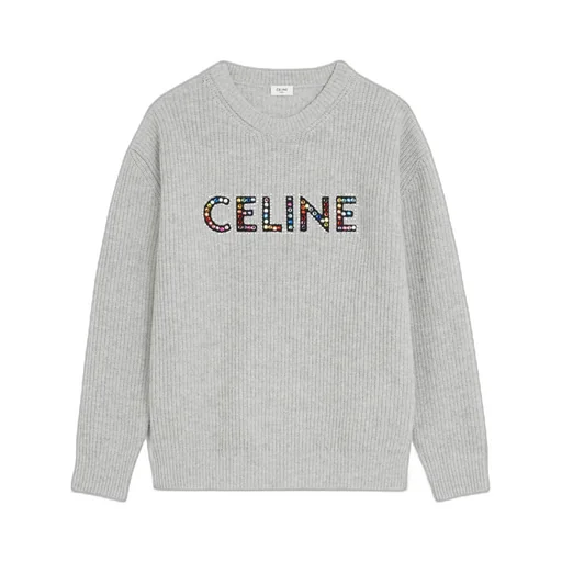 Celine Oversized Embroidered Sweater In Ribbed Wool