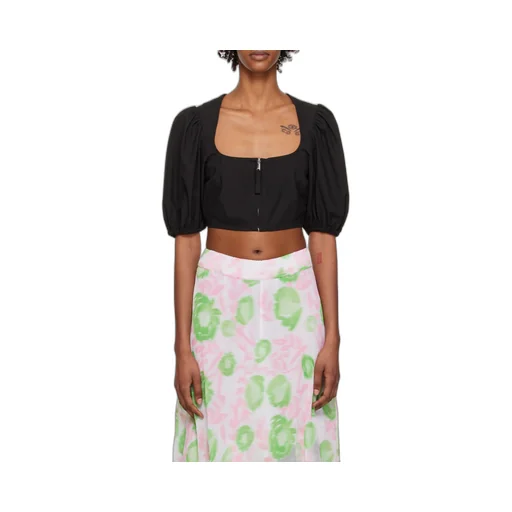 Ganni Puff Sleeved Cropped Top