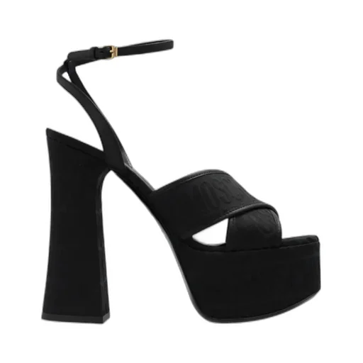 Moschino High Block Heel Logo Printed Platform Sandals