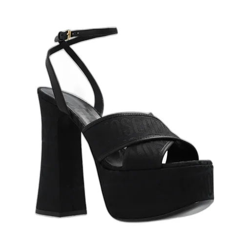 Moschino High Block Heel Logo Printed Platform Sandals
