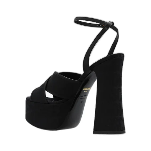 Moschino High Block Heel Logo Printed Platform Sandals