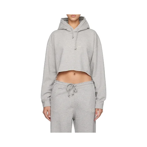 Ganni Logo Embroidered Drawstring Cropped Hoodie