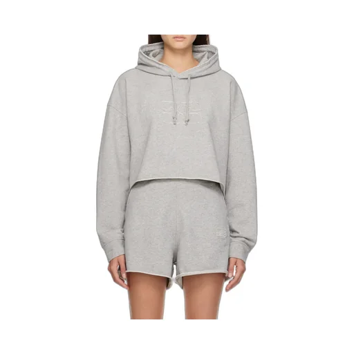 Ganni Logo Embroidered Drawstring Cropped Hoodie