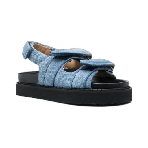 Isabel Marant Touch-Strap Open-Toe Denim Sandals