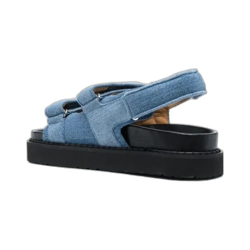 Isabel Marant Touch-Strap Open-Toe Denim Sandals