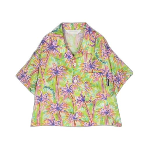 Palm Tree-Print Short-Sleeve Bowling Shirt