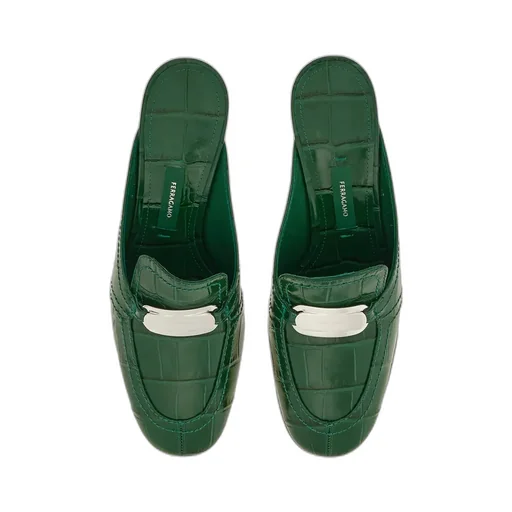 Salvatore Ferragamo Embossed Round-Toe Mules
