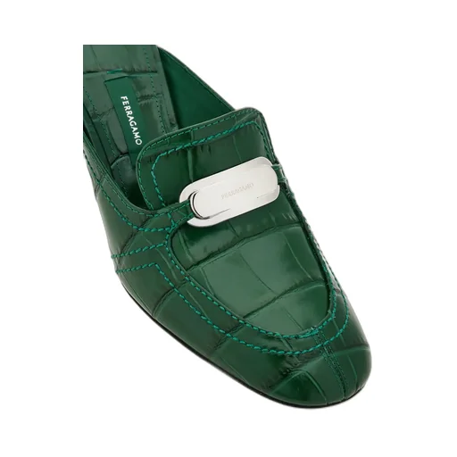 Salvatore Ferragamo Embossed Round-Toe Mules