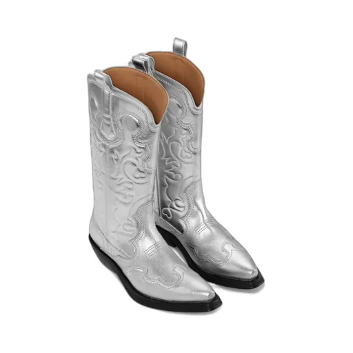 Ganni Mid Shaft Embroidered Western Boots