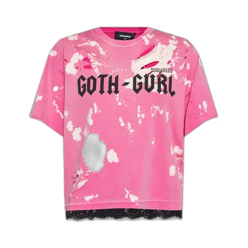 Dsquared2 Lace Hem Distressed T-Shirt